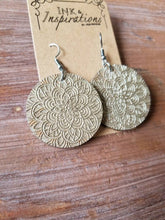 Load image into Gallery viewer, Gold laser-engraved wooden mandala earrings
