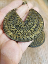 Load image into Gallery viewer, Handmade espresso wood earrings with bronze-tone earring wires
