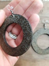 Load image into Gallery viewer, Espresso statement wood earrings close-up

