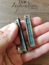 Load image into Gallery viewer, Blue and turquoise lightweight wood earrings close-up
