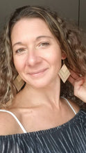 Load image into Gallery viewer, Handmade geometric gold wood chevron earrings
