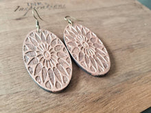 Load image into Gallery viewer, Engraved Mandala Wood Earrings: Boho Flower Statement Jewelry - handmade wood earrings - Ink &amp; Inspirations Boutique
