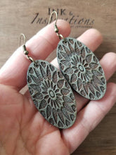 Load image into Gallery viewer, Engraved Mandala Wood Earrings: Boho Flower Statement Jewelry - handmade wood earrings - Ink &amp; Inspirations Boutique
