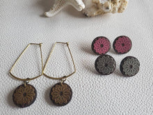 Load image into Gallery viewer, Boho flower wood earrings dangle and stud set
