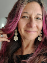 Load image into Gallery viewer, Christmas Snowflake Wood Dangles: White Snowflake Earrings for Winter - handmade wood earrings - Ink &amp; Inspirations Boutique
