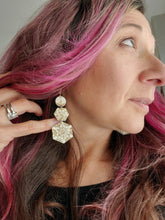 Load image into Gallery viewer, Christmas Snowflake Wood Dangles: White Snowflake Earrings for Winter - handmade wood earrings - Ink &amp; Inspirations Boutique
