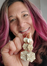Load image into Gallery viewer, Christmas Snowflake Wood Dangles: White Snowflake Earrings for Winter - handmade wood earrings - Ink &amp; Inspirations Boutique
