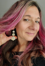 Load image into Gallery viewer, Christmas Snowflake Wood Dangles: White Snowflake Earrings for Winter - handmade wood earrings - Ink &amp; Inspirations Boutique
