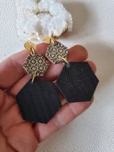 Load image into Gallery viewer, Hexagon Wood Dangles: Lightweight Post Earrings, Unique Handmade Jewelry - handmade wood earrings - Ink &amp; Inspirations Boutique
