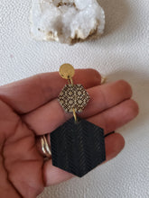 Load image into Gallery viewer, Hexagon Wood Dangles: Lightweight Post Earrings, Unique Handmade Jewelry - handmade wood earrings - Ink &amp; Inspirations Boutique
