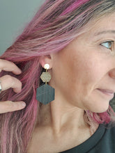 Load image into Gallery viewer, Hexagon Wood Dangles: Lightweight Post Earrings, Unique Handmade Jewelry - handmade wood earrings - Ink &amp; Inspirations Boutique
