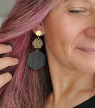 Load image into Gallery viewer, Hexagon Wood Dangles: Lightweight Post Earrings, Unique Handmade Jewelry - handmade wood earrings - Ink &amp; Inspirations Boutique
