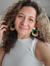 Load image into Gallery viewer, Mid Century Hoop Earrings: Colorful Wood Hoops with Gold Post handmade wood earrings - Ink &amp; Inspirations Boutique
