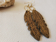 Load image into Gallery viewer, Chic Feather Earrings: Laser Engraved Wood Dangle Earrings for Hippies handmade wood earrings - Ink &amp; Inspirations Boutique
