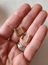 Load image into Gallery viewer, Square Brass Hoop Earrings: Gold Huggie Stacking Earrings - handmade wood earrings - Ink &amp; Inspirations Boutique

