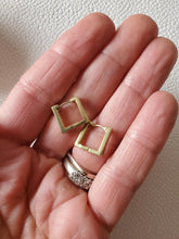 Load image into Gallery viewer, Square Brass Hoop Earrings: Gold Huggie Stacking Earrings - handmade wood earrings - Ink &amp; Inspirations Boutique
