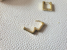 Load image into Gallery viewer, Square Brass Hoop Earrings: Gold Huggie Stacking Earrings - handmade wood earrings - Ink &amp; Inspirations Boutique

