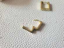 Load image into Gallery viewer, Square Brass Hoop Earrings: Gold Huggie Stacking Earrings - handmade wood earrings - Ink &amp; Inspirations Boutique
