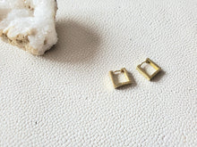 Load image into Gallery viewer, Square Brass Hoop Earrings: Gold Huggie Stacking Earrings - handmade wood earrings - Ink &amp; Inspirations Boutique
