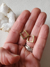 Load image into Gallery viewer, Square Brass Hoop Earrings: Gold Huggie Stacking Earrings - handmade wood earrings - Ink &amp; Inspirations Boutique
