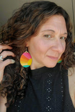 Load image into Gallery viewer, Handmade Sunset Wood Earrings, Vibrant Boho Dangle Earrings, Vacation Fun handmade wood earrings - Ink &amp; Inspirations Boutique

