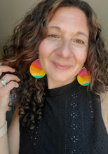 Load image into Gallery viewer, Handmade Sunset Wood Earrings, Vibrant Boho Dangle Earrings, Vacation Fun handmade wood earrings - Ink &amp; Inspirations Boutique
