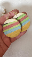 Load image into Gallery viewer, Bold colorful striped boho wood earrings
