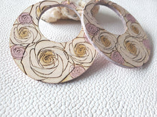 Load image into Gallery viewer, Boho Rose Hoop Earrings: Hand-Painted Wood Dangle Earrings handmade wood earrings - Ink &amp; Inspirations Boutique
