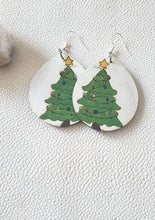 Load image into Gallery viewer, Festive Christmas Tree Dangle Earrings: Hand-Painted Wood Christmas Jewelry handmade wood earrings - image 3
