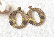 Load image into Gallery viewer, Sunflower Oversized Wood Hoops with Post Dangles: Boho Statement Jewelry - handmade wood earrings - Ink &amp; Inspirations Boutique
