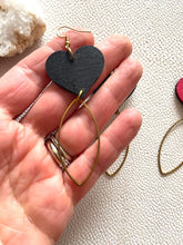 Load image into Gallery viewer, Red or Black Wood Metal Heart Dangles: Elegant Valentines Earrings Gifts handmade wood earrings - image 2
