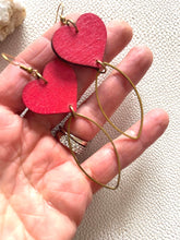 Load image into Gallery viewer, Red or Black Wood Metal Heart Dangles: Elegant Valentines Earrings Gifts handmade wood earrings - image 3
