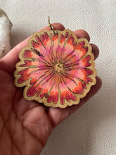 Load image into Gallery viewer, Statement Flower Bloom Wood Earrings hand painted in Vibrant WaterColors: Lightweight Oversized Dangles handmade wood earrings - image 4
