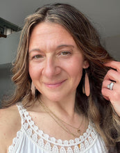 Load image into Gallery viewer, Fun Lightweight Long Dangles: Layered Wood Earrings, Neutral Boho Glam Style, Unique Handmade Earrings handmade wood earrings - image 4
