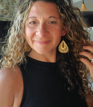 Load image into Gallery viewer, Boho Black Dangles: Layered Wood and Metal Earrings, Lightweight Unique Jewelry handmade wood earrings - Ink &amp; Inspirations Boutique
