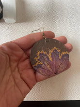 Load image into Gallery viewer, Maple Leaf Wood Earrings for Fall with Deep Mulberry and Gold: Unique Jewelry Gifts handmade wood earrings - Ink &amp; Inspirations Boutique
