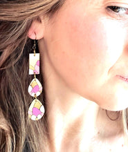 Load image into Gallery viewer, Long Flower Wood Earrings: Cascade Dangles with Hand Painted Colorful Flowers handmade wood earrings - Ink &amp; Inspirations Boutique
