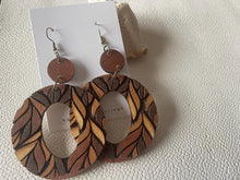 Load image into Gallery viewer, Leaf Hoops statement wood earrings shown in alternate colorway
