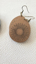 Load image into Gallery viewer, Boho metallic wood teardrop earrings, lightweight handmade statement jewelry
