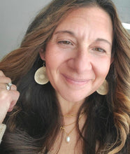 Load image into Gallery viewer, Glimmer Gold metallic wood teardrop earrings with engraved sunburst
