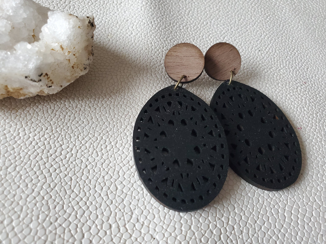 Mariana Black Boho Wood Earrings