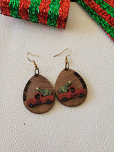 Load image into Gallery viewer, Christmas Truck Wood Teardrop Earrings
