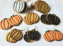 Load image into Gallery viewer, Pumpkin Wood Earrings for Fall
