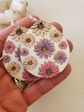 Load image into Gallery viewer, Teardrop Wood Earrings with Spring Flowers
