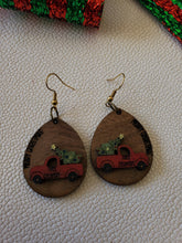 Load image into Gallery viewer, Christmas Truck Wood Teardrop Earrings
