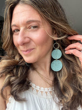 Load image into Gallery viewer, Tahiti stacked circle wood earrings in Caribbean blue, original Etsy photo 1
