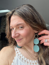 Load image into Gallery viewer, Tahiti blue-green stacked wood earrings, original Etsy photo 8
