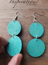 Load image into Gallery viewer, Tahiti stacked circle blue wood dangle earrings, original Etsy photo 12
