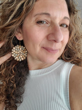 Load image into Gallery viewer, Lightweight daisy-inspired wooden statement earrings
