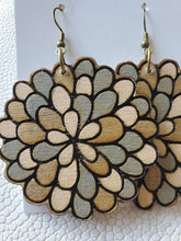 Load image into Gallery viewer, Wooden flower dangle earrings with scalloped floral silhouette
